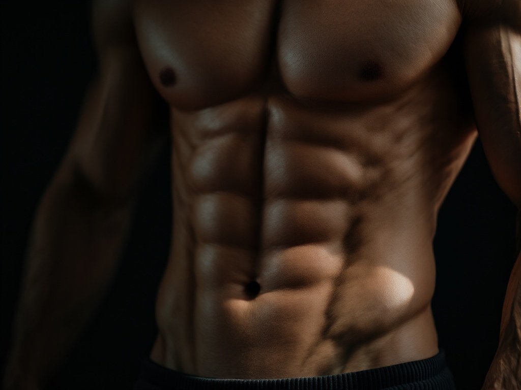 Close-up of a lean, defined male abdomen under raking side light